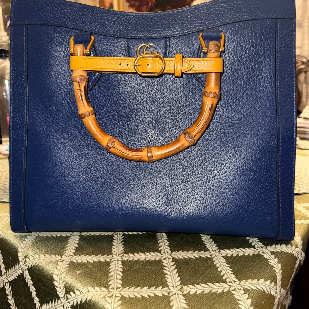 Gucci Navy Blue Tote with Bamboo Accent